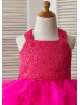 Hot Pink Lace Tulle Cross Back Knee Length Flower Girl Dress